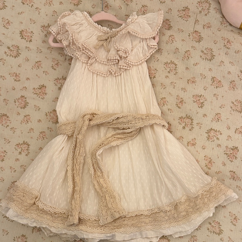 Ooh! La, La! Couture Cream Lace Ruffle Girls Dress